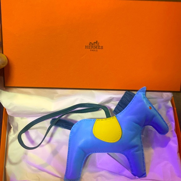 Authentic Hermes Rodeo MM Lambskin Horse Bag Charm-Blue Yellow Milo lambskin - Picture 1 of 3